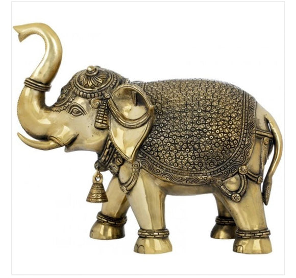 Beautiful Carved Design Elephant Statue in Brass-DEV001ES