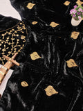 Beautiful Black Velvet Designer Saree with Blouse-SHREE001BRA