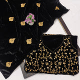 Beautiful Black Velvet Designer Saree with Blouse-SHREE001BRA