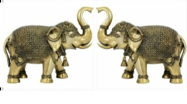 Pair of 2, Beautiful Carved Design Elephant Statues in Brass-DEV001EST