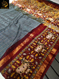 Mahira , Grey shade  Beautiful Linen Sari  with all over checks along with contrast Pichwai border -TREND001GS