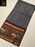 Mahira , Grey shade  Beautiful Linen Sari  with all over checks along with contrast Pichwai border -TREND001GS