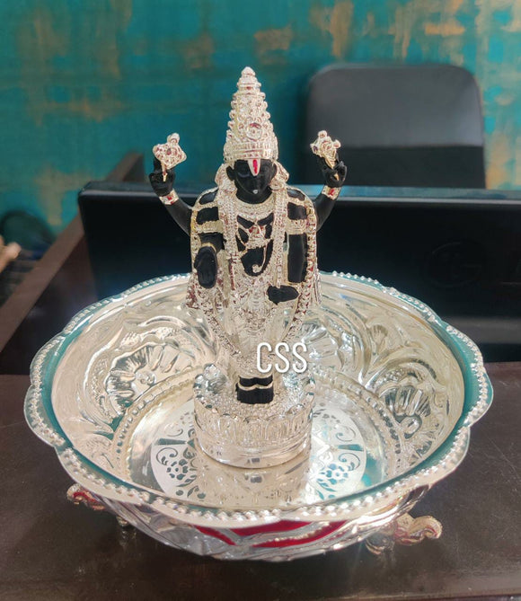 German Silver Abhishekam Bowl with Lord Tirupathi Idol for Puja-CZY001ABS