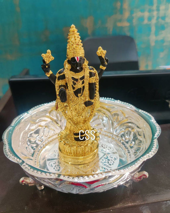 German Silver Abhishekam Bowl with Gold Plated Lord Tirupathi Balaji Idol for Puja-CZY001ABG