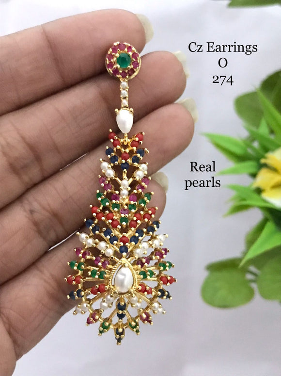Akansha  Navratna , elegant dangling pearl earrings  for Women-SHYAM001PN