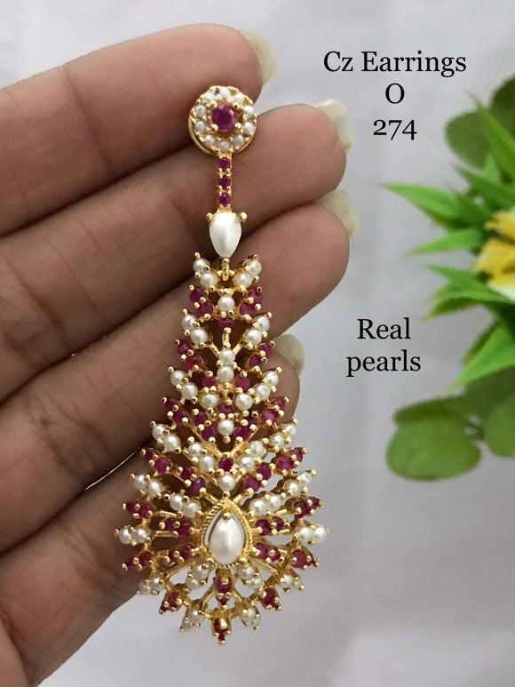 Akansha  Pink , elegant dangling pearl earrings with Ruby stones-SHYAM001PER