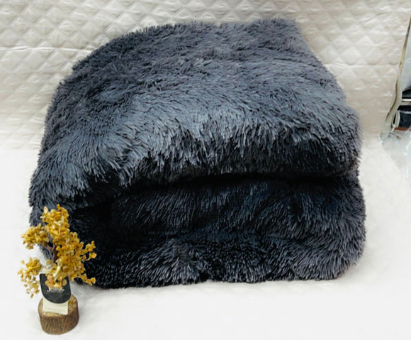 Deep Grey   Shade Feathery Fur Premium Quilt/ Rajai  with Fiber Filling -PREET001DG