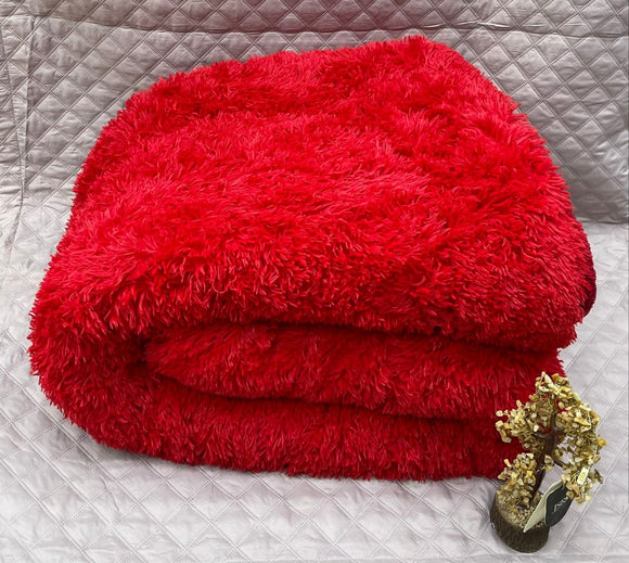 Red  Shade Feathery Fur Premium Quilt/ Rajai  with Fiber Filling -PREET001R