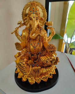Golden Ganesha, Gold Plated Big Size Kamal Ganesha Idol-SIL001GI