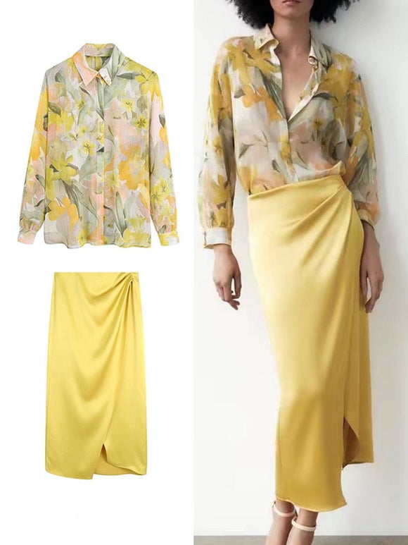 Ikkneha Premium Chiffon Fabric Shirt with Beautiful Imported Fabric Drape Skirt -FOF001ST