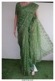 Green Alba , Green Shade Full Border Embroidery on Mirror Work Organza Saree with Blouse Piece-KIA001GO