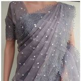 Lavender Alba , Lavender  Shade Full Border Embroidery on Mirror Work Organza Saree with Blouse Piece-KIA001LO