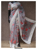 Lavender Roses , Chikankari Embroidered Digital Printed Organza Saree with Blouse Piece-KIAA001OS
