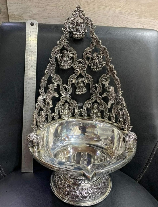 Shree Narayani , Antique Finish German silver washable Astalakshmi design kamashi Diya-SILI001KDA