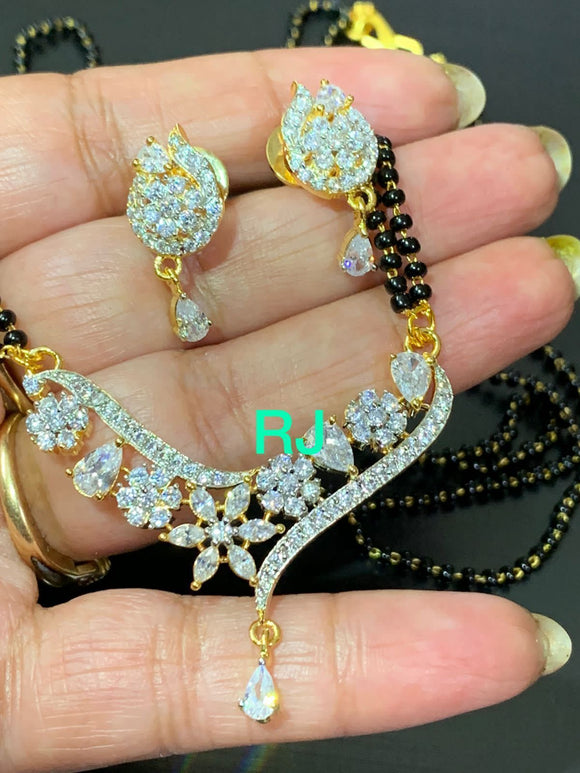 Nirja ,Gold Plated Designer Diamond Replica  Mangal Sutra Set for Women with screw back earrings-LR001MSA