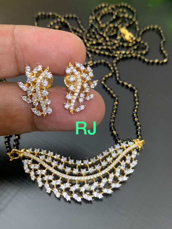 Lakhi ,Gold Plated Designer Diamond Replica  Mangal Sutra Set for Women with screw back earrings-LR001MSB