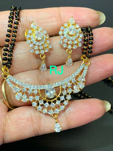Parineeta ,Gold Plated Designer Diamond Replica  Mangal Sutra Set for Women with screw back earrings-LR001MSD