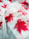 Maples Beauty , Red Maples  design White Organza Saree with Blouse-SHRI001WO