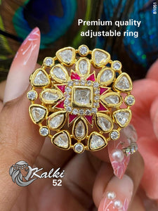 Anarkali  , premium quality adjustable Bridal Kundan Ring for Women -MOE001FRG