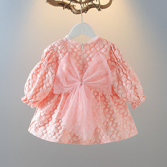 Knee length  beautiful baby frock with attached big bow-PANK001BF