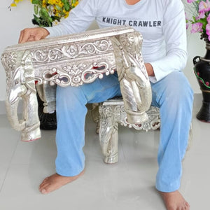 German Silver Wedding Seater / Stool with Heavy Engraved Carving with  Unique Elephant Design-UYL001WS