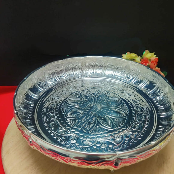 Maheswari , German Silver Beautiful Lakshmi Design Plate -CZY001LP