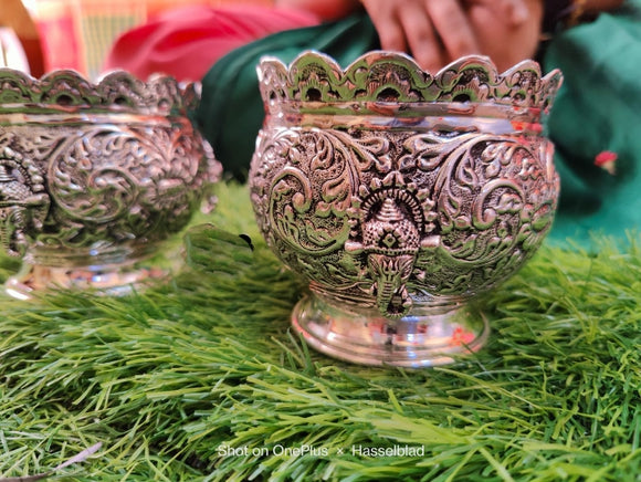 Ganesha jayam, Antique German silver washable limited edition exclusive Ganesha Design Big Size Prasadam Bowls-SILI001PBBGST