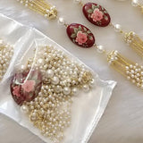 Rosa Rani, beautiful Pearl Chain with Hand painted Rose flowers design  brooch-LR001HB