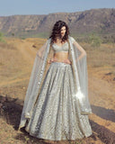  12 Kali around 3 Meter Flare Mono Satin Silk Embroidered Foil Mirror work Lehenga with Cancan & Canvas Patta-PANK001L