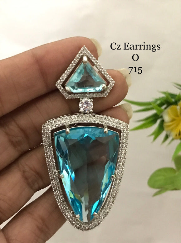 Calliope , Aqua Blue shade Designer Platinum Finish Diamonds and Stone studded statement earrings for Women-SANDY001SEA