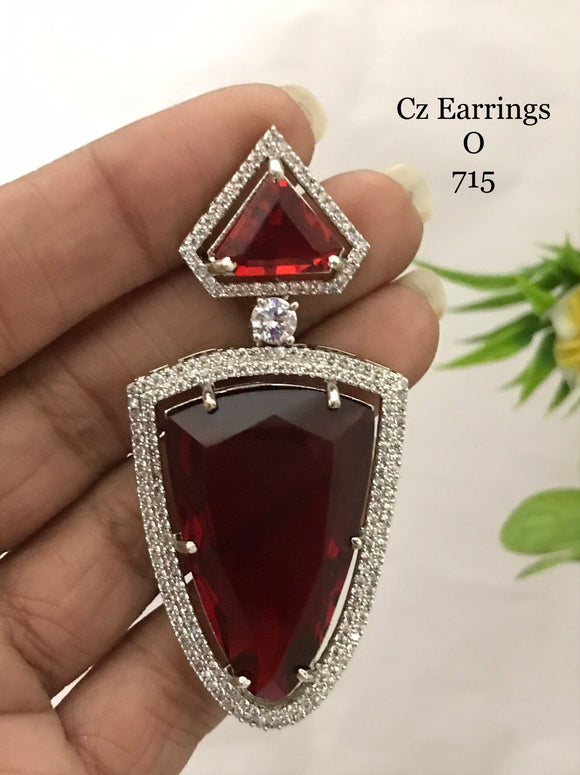 Iris , Maroon  shade Designer Platinum Finish Diamonds and Stone studded statement earrings for Women-SANDY001SEC