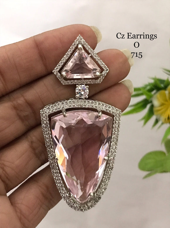 Penelope , Holy Pink shade Designer Platinum Finish Diamonds and Stone studded statement earrings for Women-SANDY001SEB