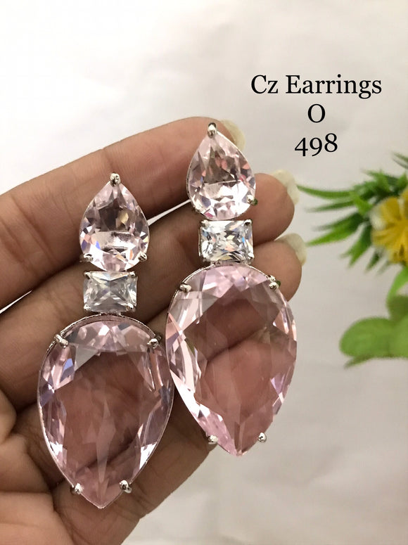 Pink Electra , pastel pink shade stone and Diamond studded Dangling Statement Earrings for Women-SANDY001EA
