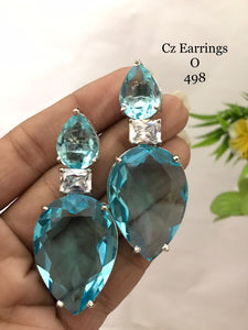 Blue Electra ,Blue  shade stone and Diamond studded Dangling Statement Earrings for Women-SANDY001EC