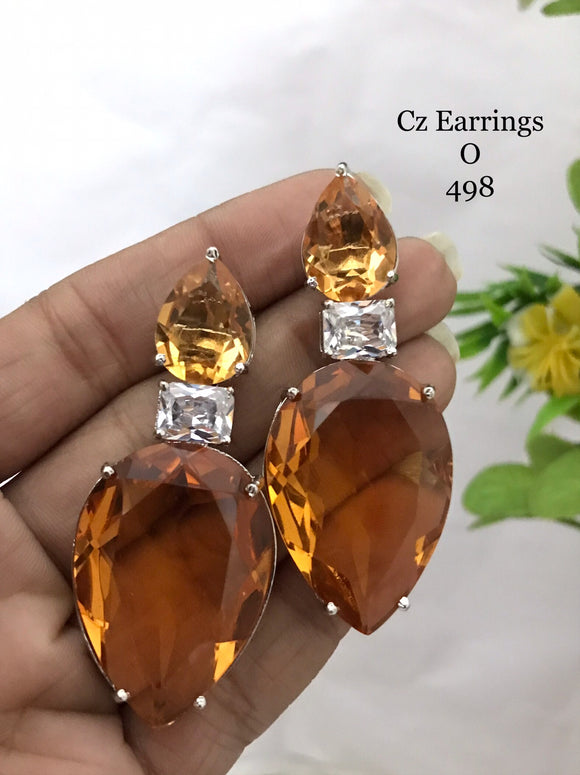  Yellow Electra ,Golden  Yellow  shade stone and Diamond studded Dangling Statement Earrings for Women-SANDY001EB