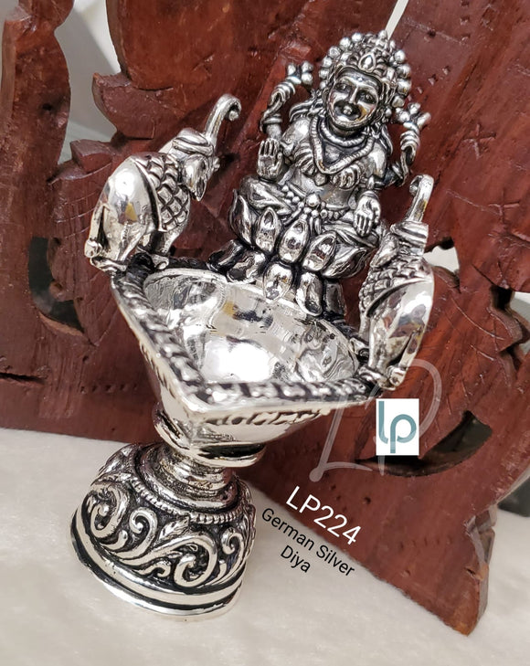 Gaja Lakshmi , German silver Beautiful Diya -PAL001GSB