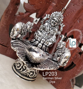 Silver Gaja Lakshmi , German silver Beautiful Diya -PAL001GSC