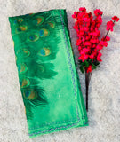 Soft organza saree with Peocock print all over come with handcrafted work and matching silk blouse-AMAZ001PO
