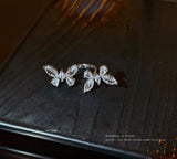 Silver Plated Zircon Studded Diamond Crystal Duo Butterfly Open Ring -LR001BR