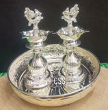 Panirmati , German silver peacock lamps with Design Plate-CZY001PS