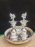 Panirmati , German silver peacock lamps with Design Plate-CZY001PS