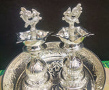 Panirmati , German silver peacock lamps with Design Plate-CZY001PS