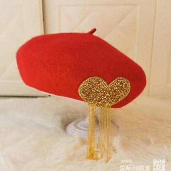 Red French Berret with Brooch / Stylish Winter Cap  for Women-SHIVAY001R