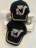 Black Fox Sequins studded Winter Base Ball Cap / Stylish Cap  for Women-SHIVAY001BBBL