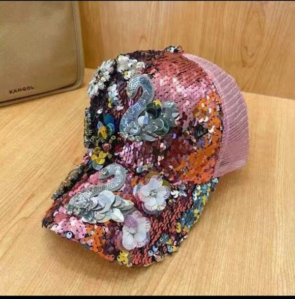Sequins studded Pink Base Ball Cap / Stylish Cap  for Women-SHIVAY001BBP