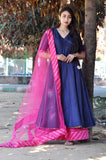 Beautiful Angrakha Swarovski gown in cotton silk with gotta detailing on neck with gotta border on sleeves-FOF001PAK