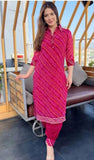 Beautiful Pink Collar bandhani  lehriya kurta set for women -FOF001PK