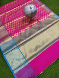 Pink and Blue Banarasi soft silk Saree-AMAZ001PB