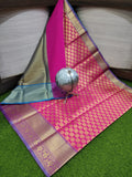 Pink and Blue Banarasi soft silk Saree-AMAZ001PB