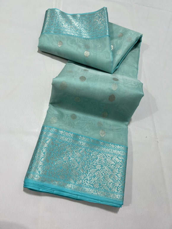 Sky Blue  Magic , elegant Light Blue  Pure  Katan Silk Saree for Women -SHABI001LB
